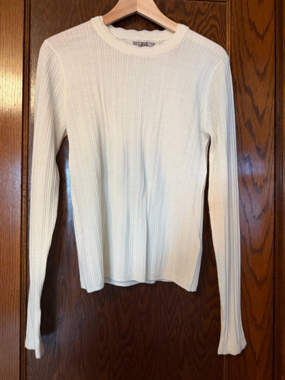 J. Crew Layered Pointelle Sweater Tee Merino Wool Ivory - Picture 2 of 4